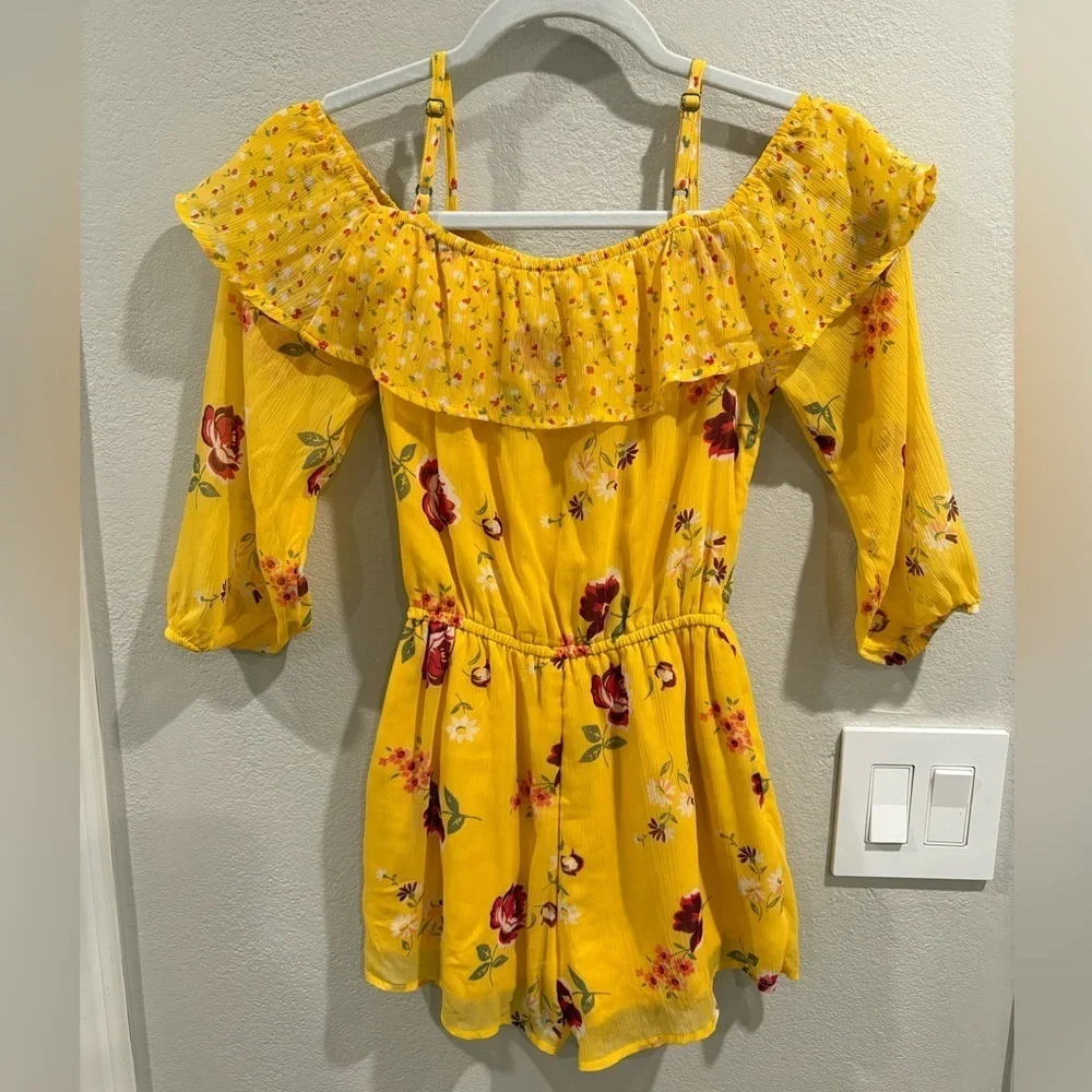 Abercrombie kids off-the-shoulder floral romper girls size 11/12 EUC